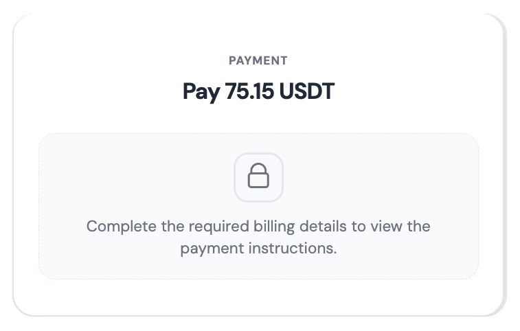 Digital invoice payment card locked until required billing details are completed